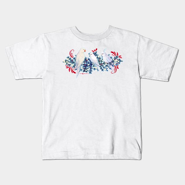 White Christmas Parrots Kids T-Shirt by Sylvanmistart